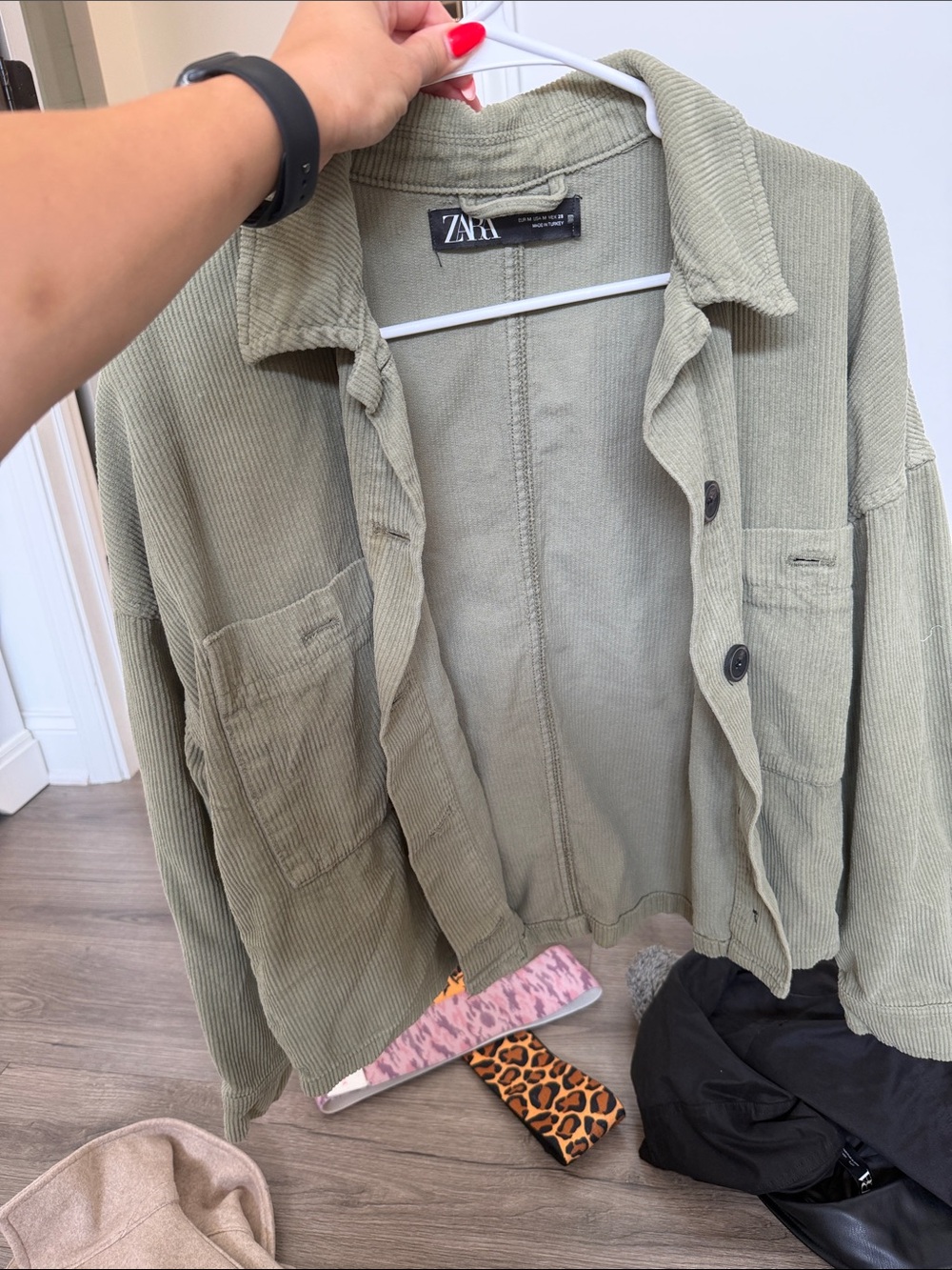 Zara Oversized Corduroy Jacket in Olive Green